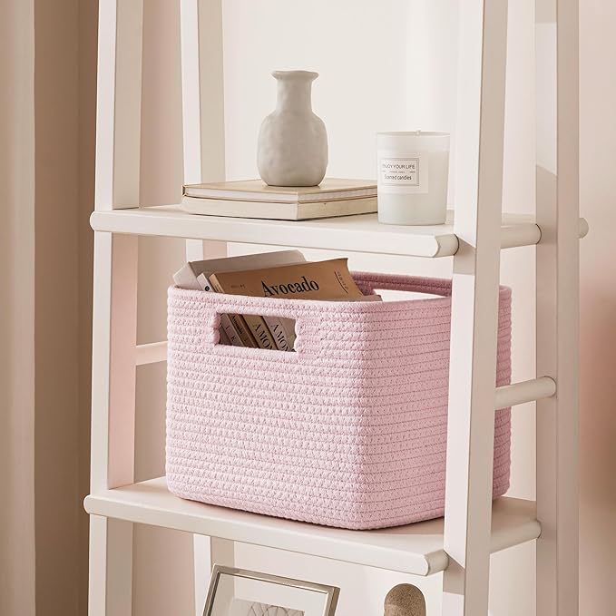 UBBCARE Storage Cubes 4 Pack, 11x 11x 7.8 Cube Storage Bin with Handles, Cotton Rope Baskets for Organizing, Woven Baskets for Shelf, Baby Nursery, Toy Storage, Closet, Classroom, Pink