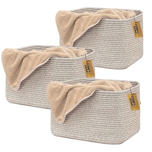 COMFY-HOMI 3Pack Small Woven Cotton Rope Basket for Organizing, Gift Baskets for Handles, Empty Gift Baskets, Medium Rope Basket|13.5" x 11" x 9.5" home decor for Living Room, Bathroom