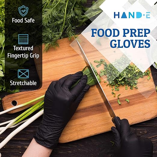 Hand-E Touch Black Nitrile Medical Gloves - Extra Thick 5 Mil, Disposable, Medium, 200 Count - Surgical, Latex Free, Powder Free Exam Gloves