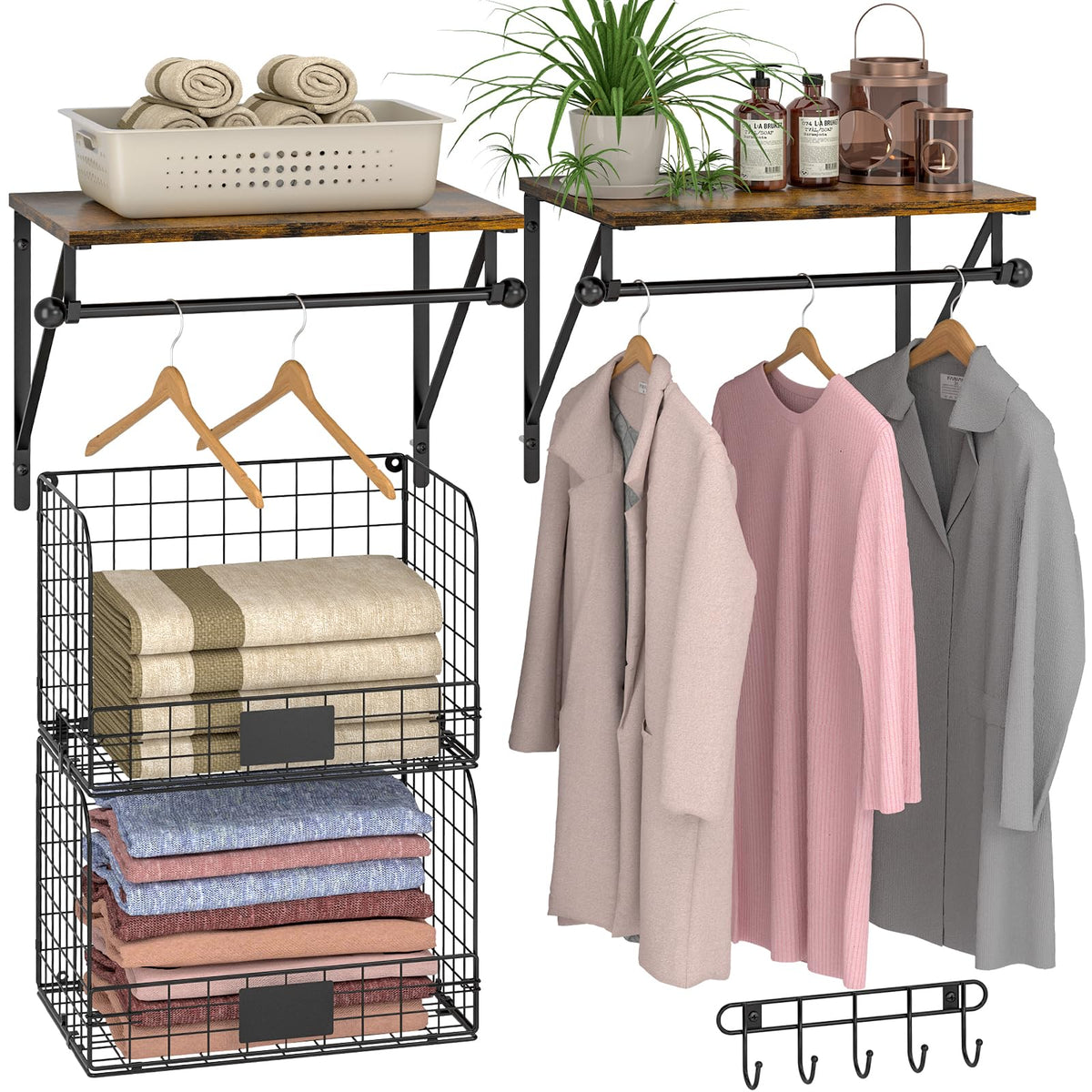 Laundry Room Shelves Wall Mounted with Wire Baskets, | All Products - Image 1