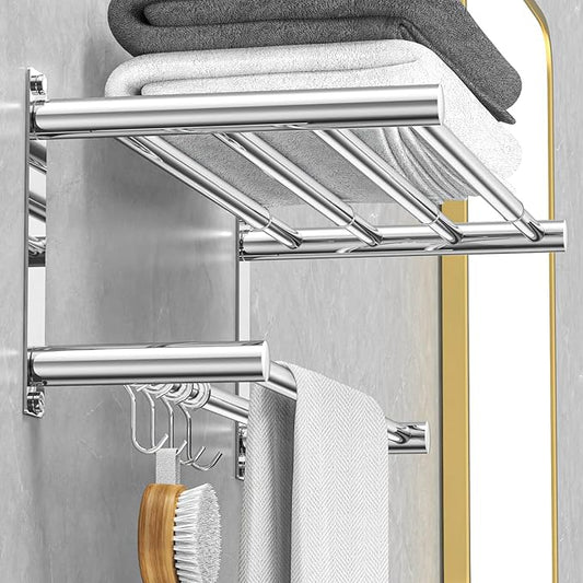 Adjustable Towel Bar for Bathroom Wall Mount17-30.7inch Adhesive Shower Towel Rack Stainless Steel Bath Towel Holders for Toilet Kitchen Double Towel Hanger (Mobile Hook Towel Rack)