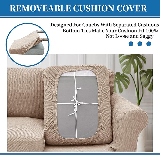 XINEAGE 2025 New 3 Pieces Couch Covers for 2 Extra Large Cushion Sofa Super Stretch Sofa Cover for 2 Large Seat Cushion Universal Loveseat Slip Cover for Living Room (Khaki), 71"-91"(2 Cushions)