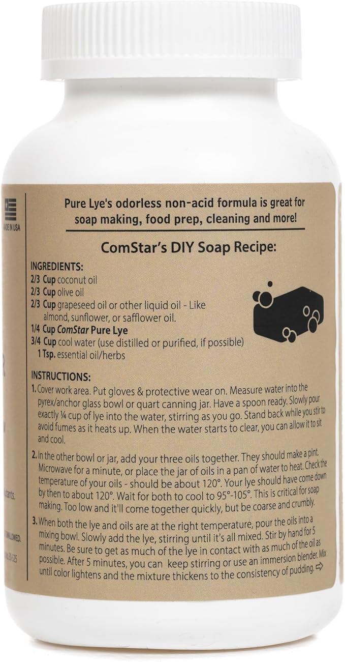 ComStar Pure Lye | 1 Pounds, 99% Pure Sodium Hydroxide Beads | Eco-Friendly, Industrial Strength, Drain Opener | Safe on Fixtures | Static-Free, Unique Beads for Soap Making (30-525)