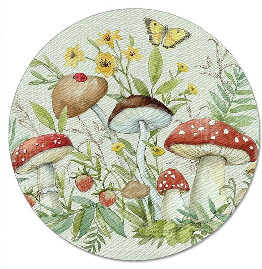 CounterArt Spring Mushrooms 4mm Tempered Glass Lazy Susan Turntable 13" Diameter Condiment Caddy Cake Plate Pizza Server