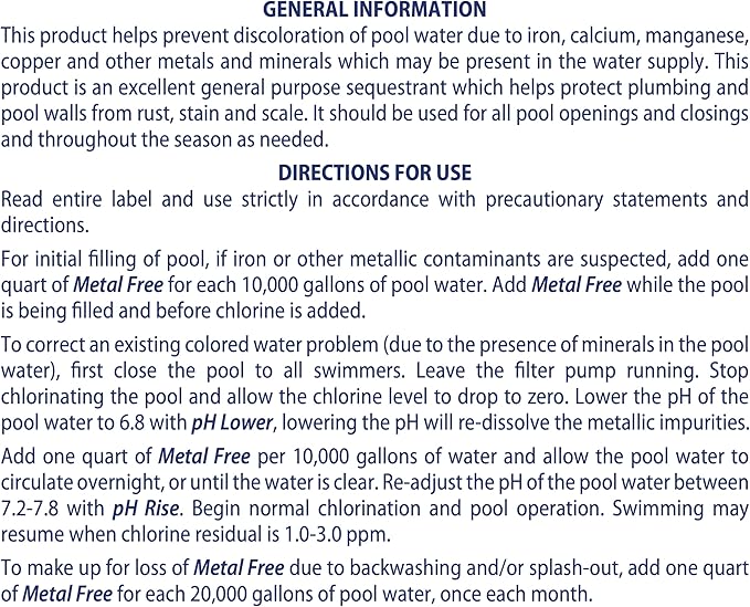 SpaChoice 1-Quart 2-Pack Premium Metal Free Pool Water Metal Remover, Pool Stain Remover, Made in USA