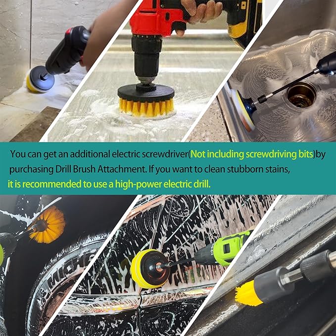 55pcs Drill Brush Attachment Set - Cleaning Scrubber Brush Kit with Cordless Screwdriver, Wear-Resistant Extend Long Attachment, Scouring Pads, Sponge, Polishing Pads for House, Car, BBQ