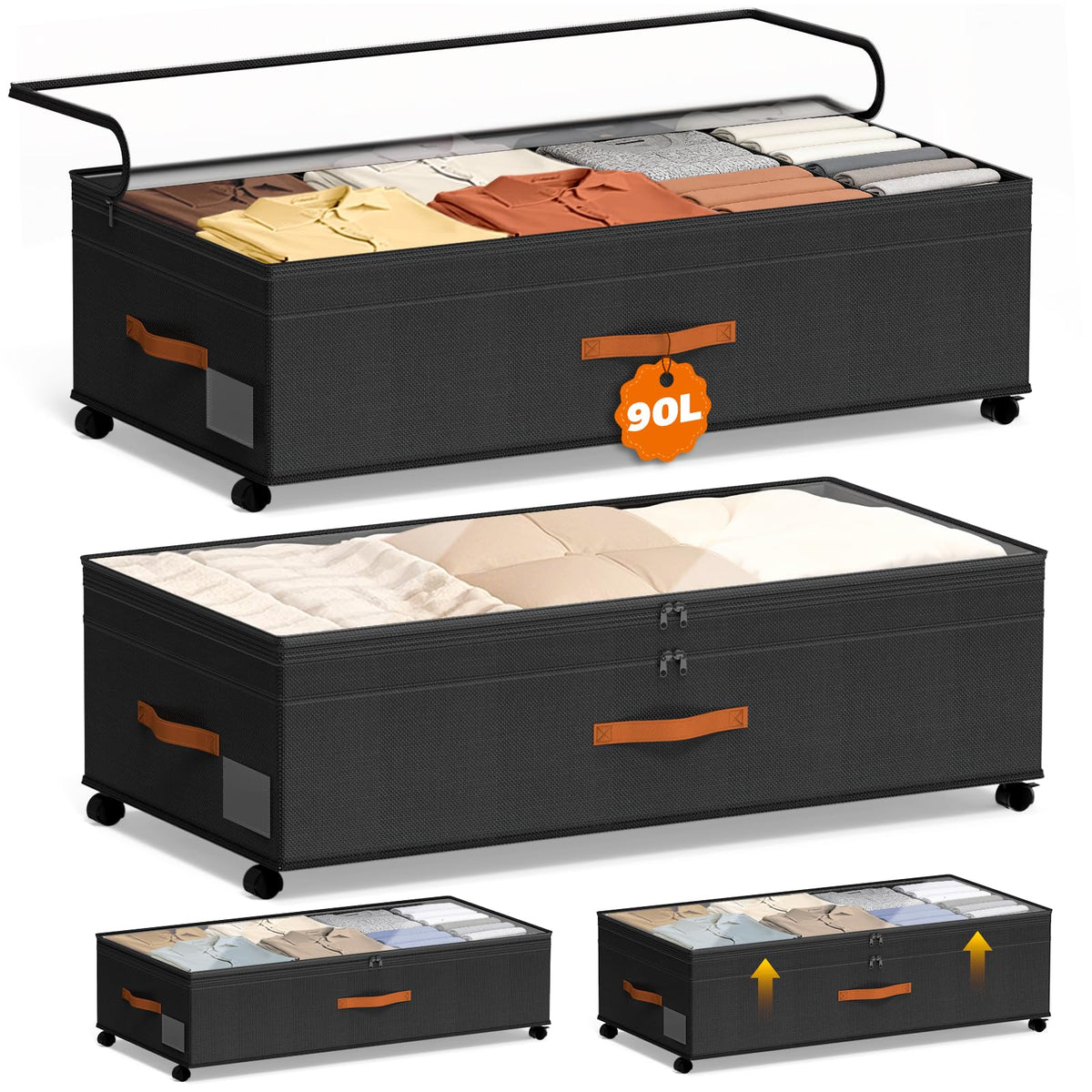 Under Bed Storage with Wheels, 35.5 inches Underbed - Image 1