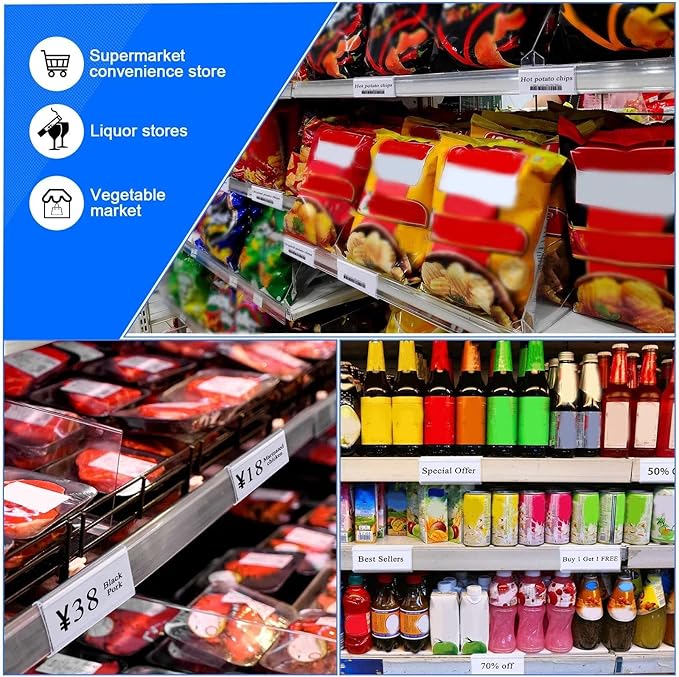 Yulejo 200 Pieces Wire Shelf Label Holders Wire Label Holder Plastic Shelf Tags for Shelving Clips with Paper Inserts, Compatible with 1-1/4 Inch Shelves