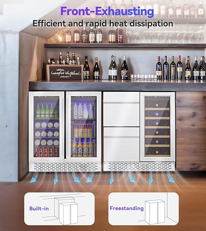 30'' Outdoor Wine and Beverage Refrigerator 120 Cooler, 2 Drawer Dual Zone Wine Fridge with Intelligent Control Advanced Compressor Under Counter Freestanding for Patio Bar Cabinet