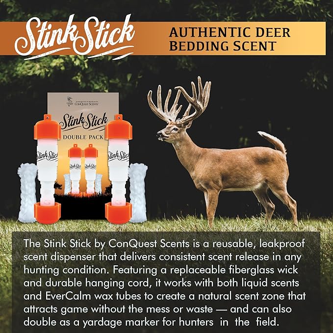 Conquest Scents Stink Stick – Orange Double Pack | Scent Dispenser with Fiberglass Wick for Liquid Hunting Scents or Wax Tubes | Leak-proof Yardage Markers and Hanging Scent Tools for Deer Hunting