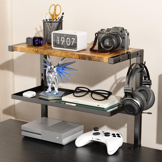 2-Tier Clamp Desk Shelf, No-Drill Under Desk Storage Clamp - Image 1
