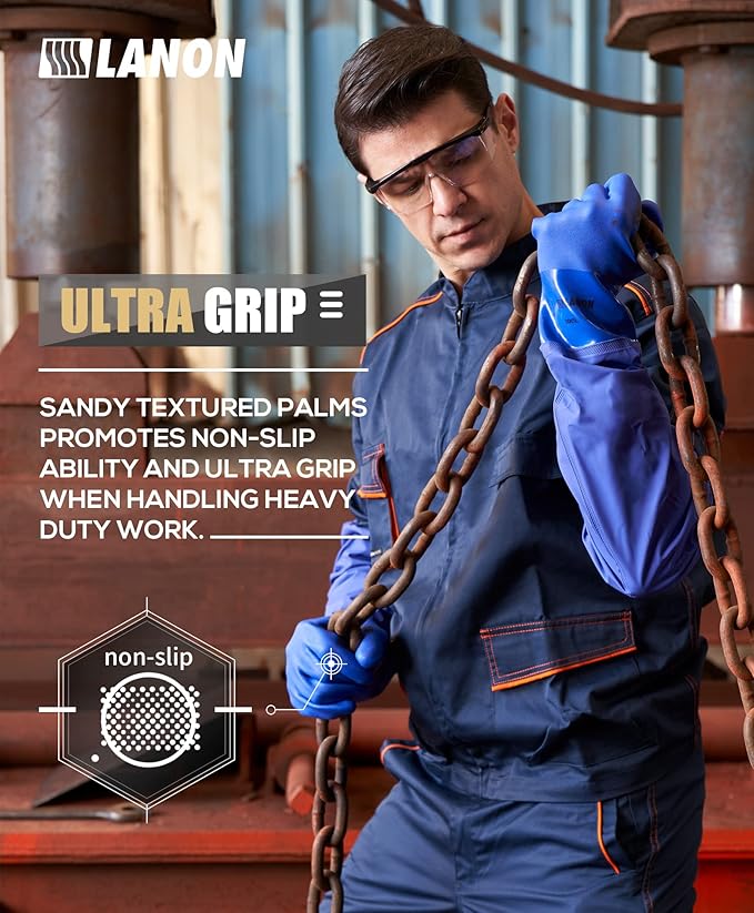 LANON 26" Elbow Length PVC Chemical Resistant Gloves, Heavy-Duty Long Rubber Gloves, Acid, Alkali & Oil Protection, XXL
