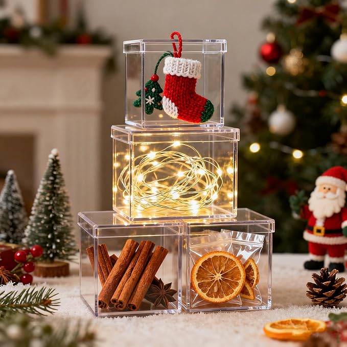 Acrylic Box Clear Display Box with Lid 48 Pack Acrylic Square Cube Candy Container Small Plastic Storage for Candy Pill and Tiny Jewelry