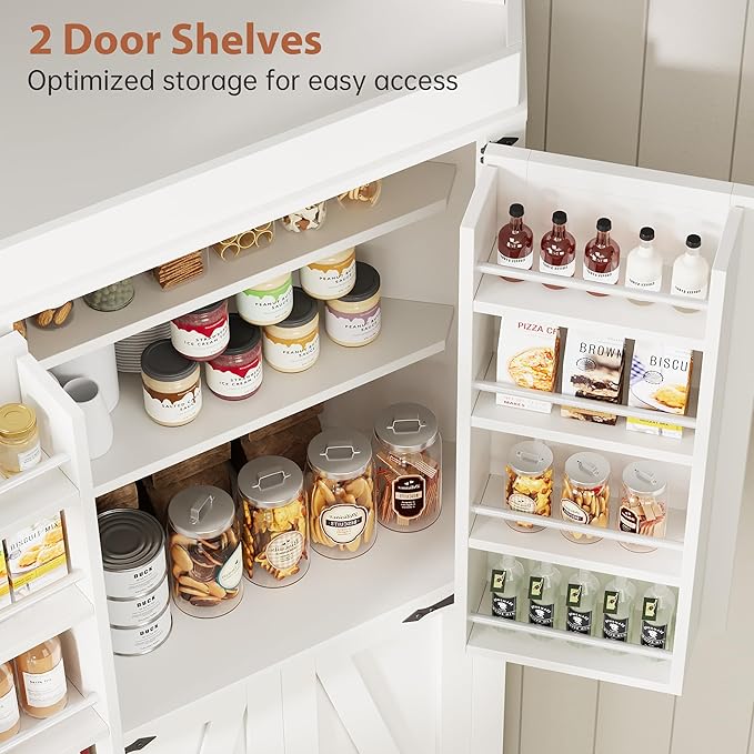 Corner Cabinet,71'' Kitchen Pantry Storage Cabinet with 4 Doors and Shelves, Tall Food Pantry Storage Cabinet Farmhouse Furniture for Kitchen Dining Room, White