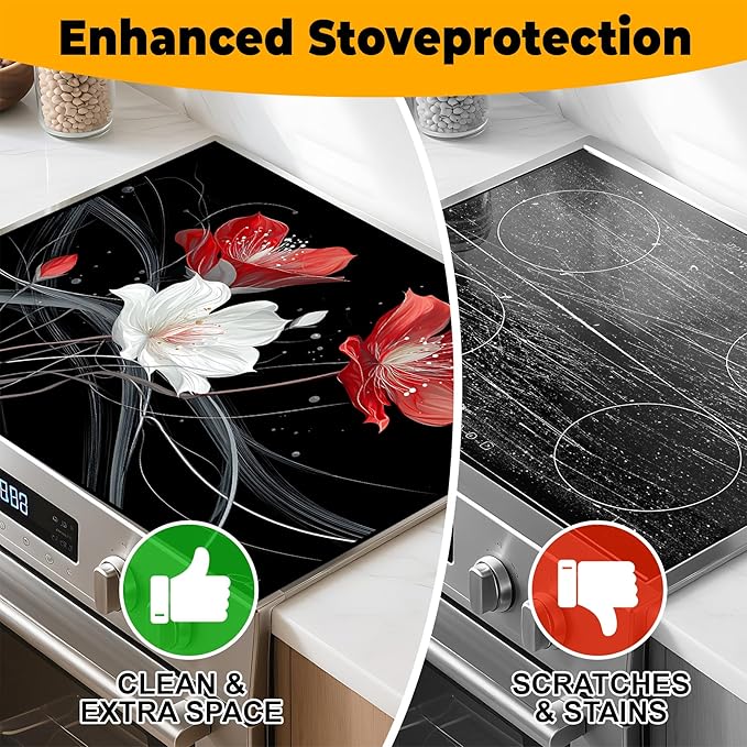 Stove Top Cover for Home Decoration Kitchen Pad Washable Cooktop Covers Countertop Stove Protector Mat for Home Kitchen Cooktops (safflower, 28"x20")