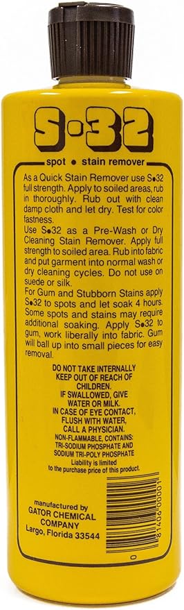S-32 Spot Stain Remover, Safely Removes Stubborn Spots and Stains, Commercial Use, Household Needs, 15.2 Ounces, 4 Pack