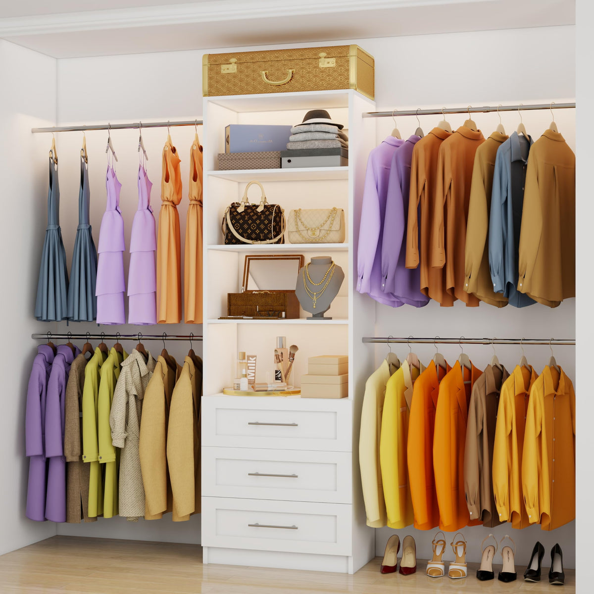 Closet System,5FT-9FT Closet Organizer with 3 Drawers - Image 1