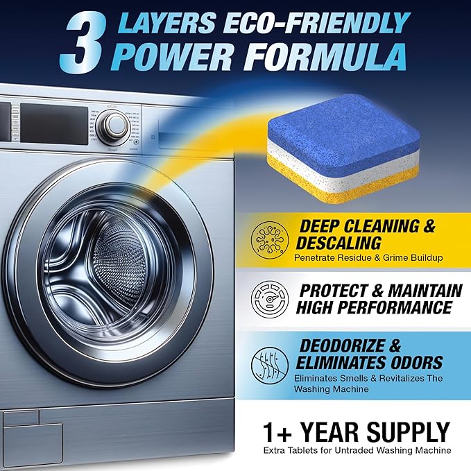 Washing Machine Cleaner Tablets Front Load 14 Pack & Dishwasher Cleaner Deodorizer Descaler Tablets 56 Pack Bundle - 1 Plus Year Supply - Septic Safe Eco Friendly Formula