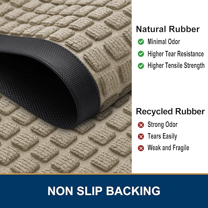 Smiry Front Door Mat Outside Entrance, Heavy Duty Natural Rubber Doormat, Non Slip, Trap Dirt and Moisture, Easy Clean, Low Profile Welcome Floor Mats for Indoor Outdoor Entry, 70x46.5 Inch, Beige