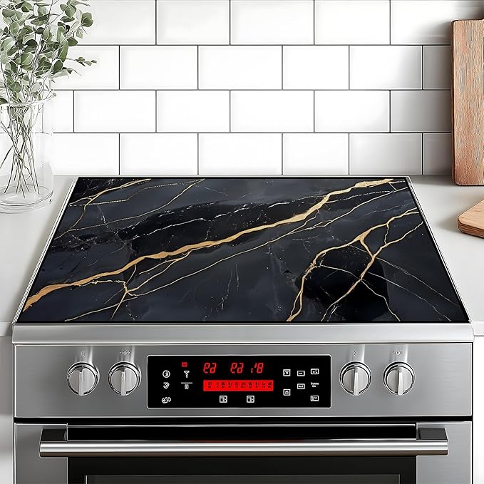 Stove Top Cover Flower Gas Stove Top Cover for Home Decoration Kitchen Pad Non-Stick Washable Cooktop Covers Countertop Protector Keep Stove Clean (Black, 28L"x20W")