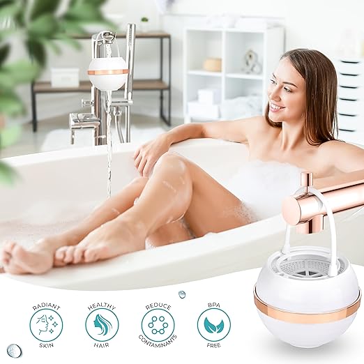 Bath Filter for Tub Faucet - 11 Stage Bathtub Water Filter with Vitamin C - Removes Chlorine & Contaminants - Bath Water Filter for Baby & Kids - Healthy Skin & Hair (White/Rose Gold)