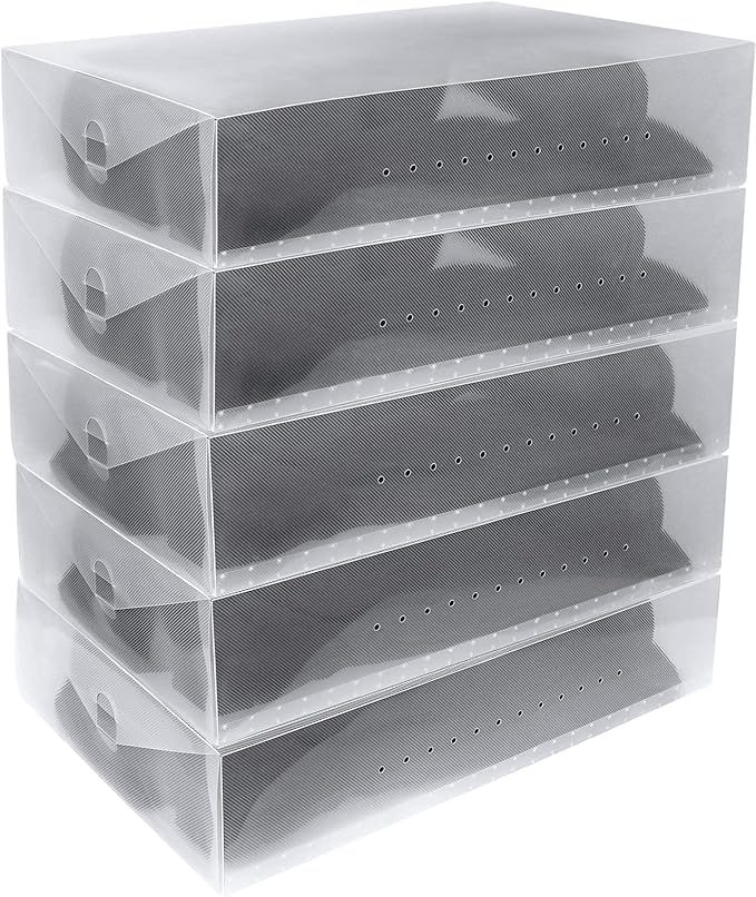 Greenco Clear Foldable Shoe Storage Boxes, 5 Pack - Stackable Heavy Duty Plastic Boot Storage Box, Perfect for Apartments, Small Spaces, and College Dorm Rooms, Shoe Box and Boot Organizer