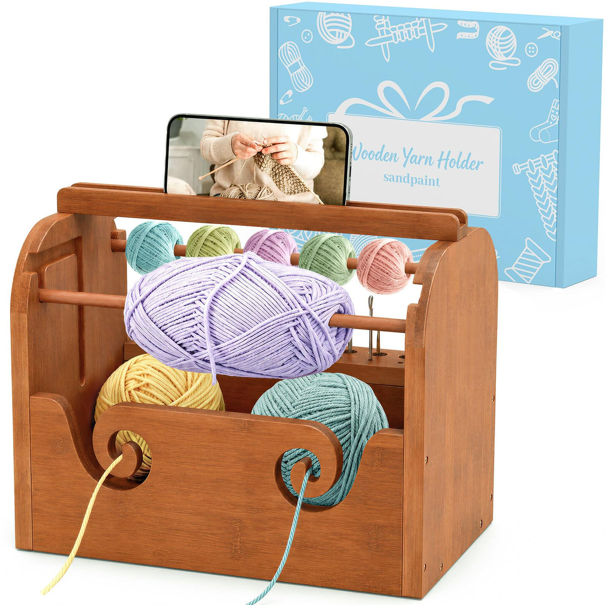 Upgraded Yarn Holder for Crocheting, Bamboo Yarn Holder (Brown) - Image 1