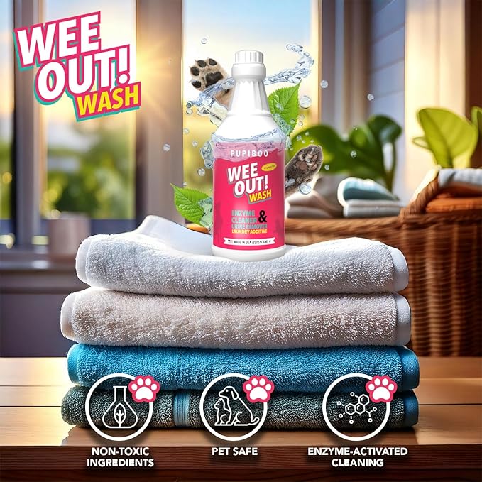 PUPIBOO Wee Out Wash Enzyme Laundry Additive for Pet Odor & Stain Removal - Pet-Safe, Non-Toxic Urine Eliminator for Washable Dog Pads, Bedding, and Blankets - Freshens & Cleans Fabrics