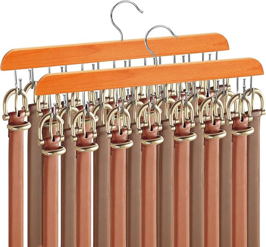 Belt Hanger for Closet, 360° Rotating Tie & Belt Rack for Storage with 14 Hooks,Versatile Hanger Rack with Hooks(2Natural)