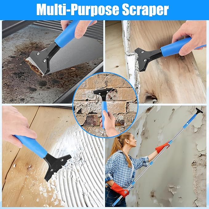 5 Feet Professional Window Cleaning Kit Extendable Window Mop with 61" Long Handle 14" Extra-Large Squeegee for Windshield Mirror Shower, with Blade Floor Scraper Tool