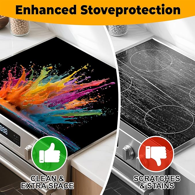 Stove Top Cover for Home Decoration Kitchen Pad Washable Cooktop Covers Countertop Stove Protector Mat for Home Kitchen Cooktops (colorful, 28"x20")