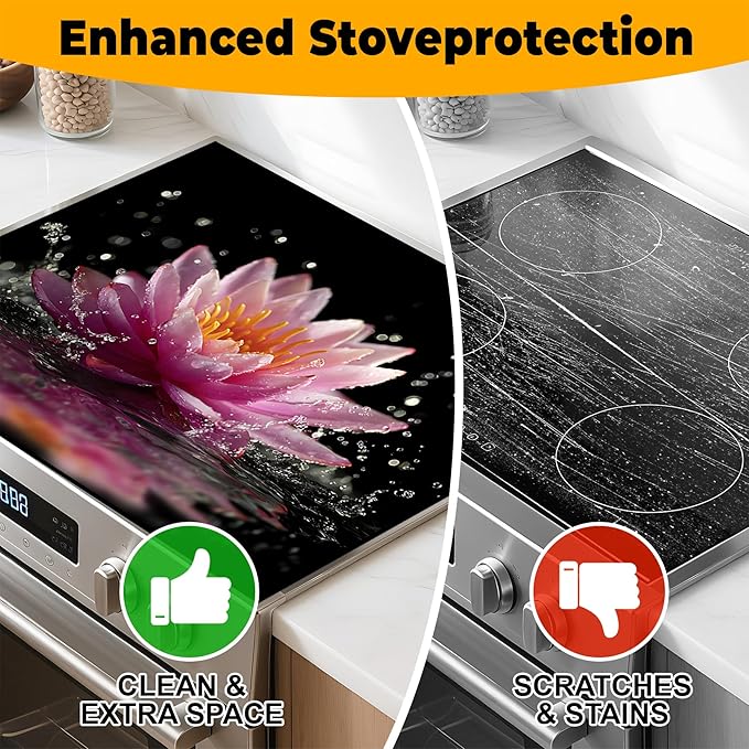 Stove Top Cover for Home Decoration Kitchen Pad Washable Cooktop Covers Countertop Stove Protector Mat for Home Kitchen Cooktops (pink flower, 28"x20")