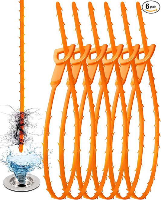 25 Inch Sink Snake Drain Clog Remover Tool,6 Pack Drain Cleaner Hair Clog Remover Tool, Drain Hair Remover Plumbers Snake, Drain Cleaner Sticks, Easy and Quick Unclog Sink Drain, Kitchen, Shower, tub.