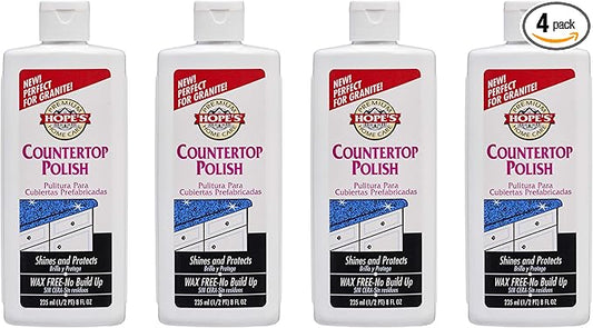 HOPE'S Countertop Restoration Polish, Streak-Free Kitchen Counter Cleaner, No Buildup on Countertops, Quartz, Marble, Corian, Composite, and Granite Polish, 8 Fl Oz, Pack of 4