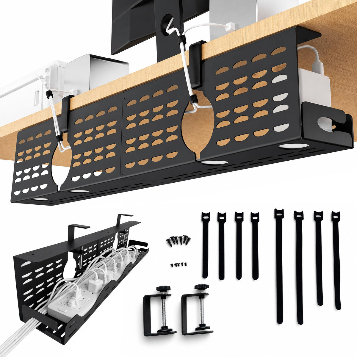 Under Desk Cable Management Tray, Expandable Metal Organizer - Image 1