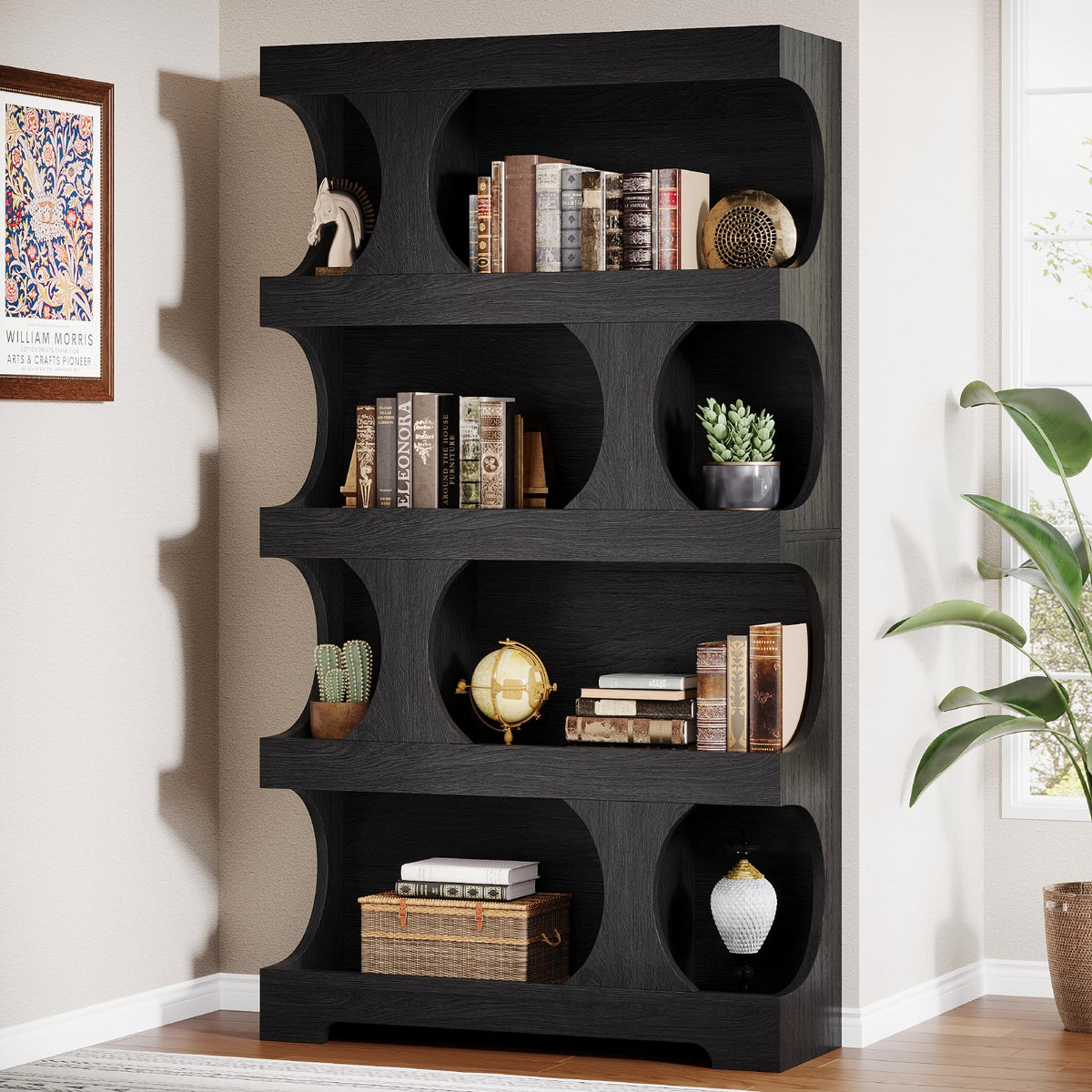 Tribesigns 71" Tall Black Bookcase, 4-Tier Wood Bookshelf - Image 1