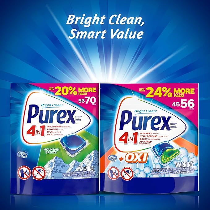 Purex 4-in-1 Laundry Detergent Pacs, Mountain Breeze, 70 Count