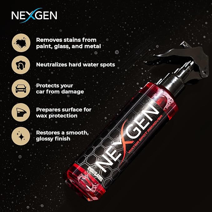 Nexgen Water Spot Remover (8oz) - Fast-Acting Spray for Hard Water Stains - Smooth & Spot-Free Finish - On-the-Go Car Detailing - Car Cleaning Supplies - Safe for Paint, Metal, & Glass