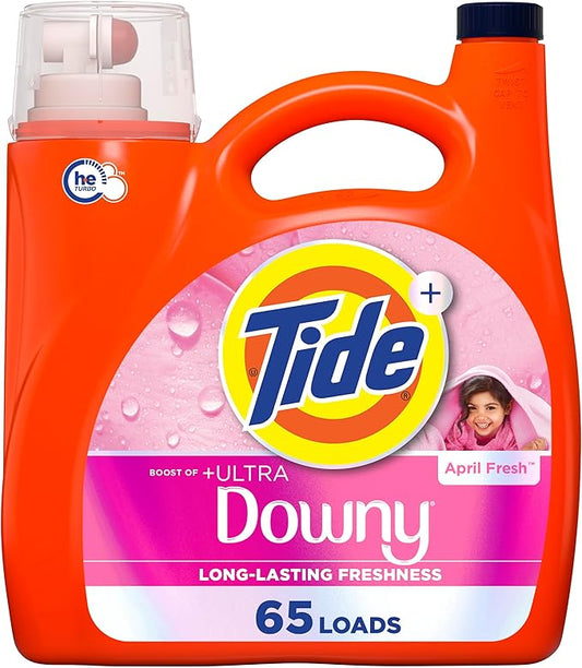 Tide Plus Boost of Ultra Downy Liquid Laundry Detergent, April Fresh Scent, 92 fl oz, 65 Loads, Laundry Detergent Liquid with Long-Lasting Freshness