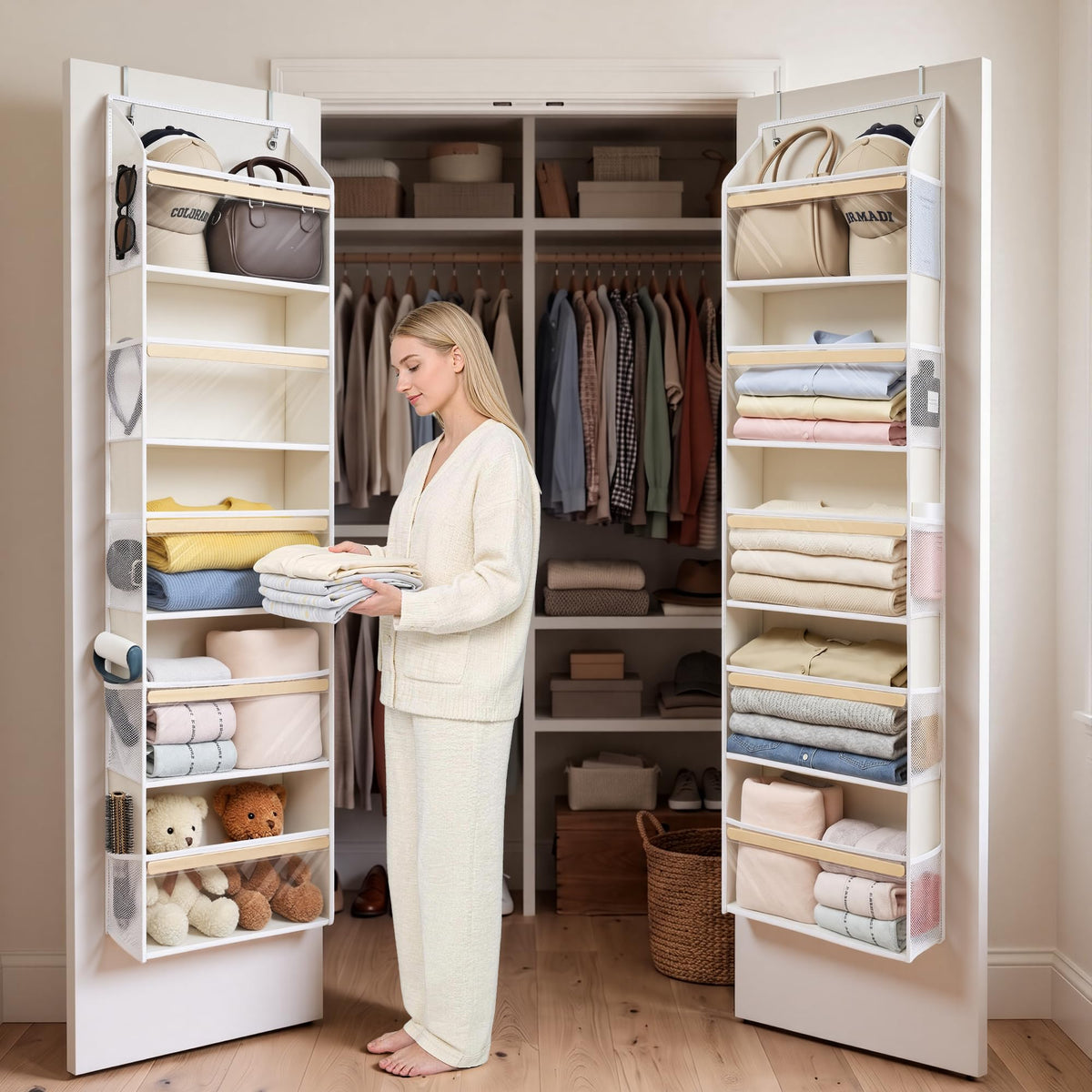 Eco-Bamboo Slim Over The Door Organizer, Narrow 5-Tier Storage - Image 1