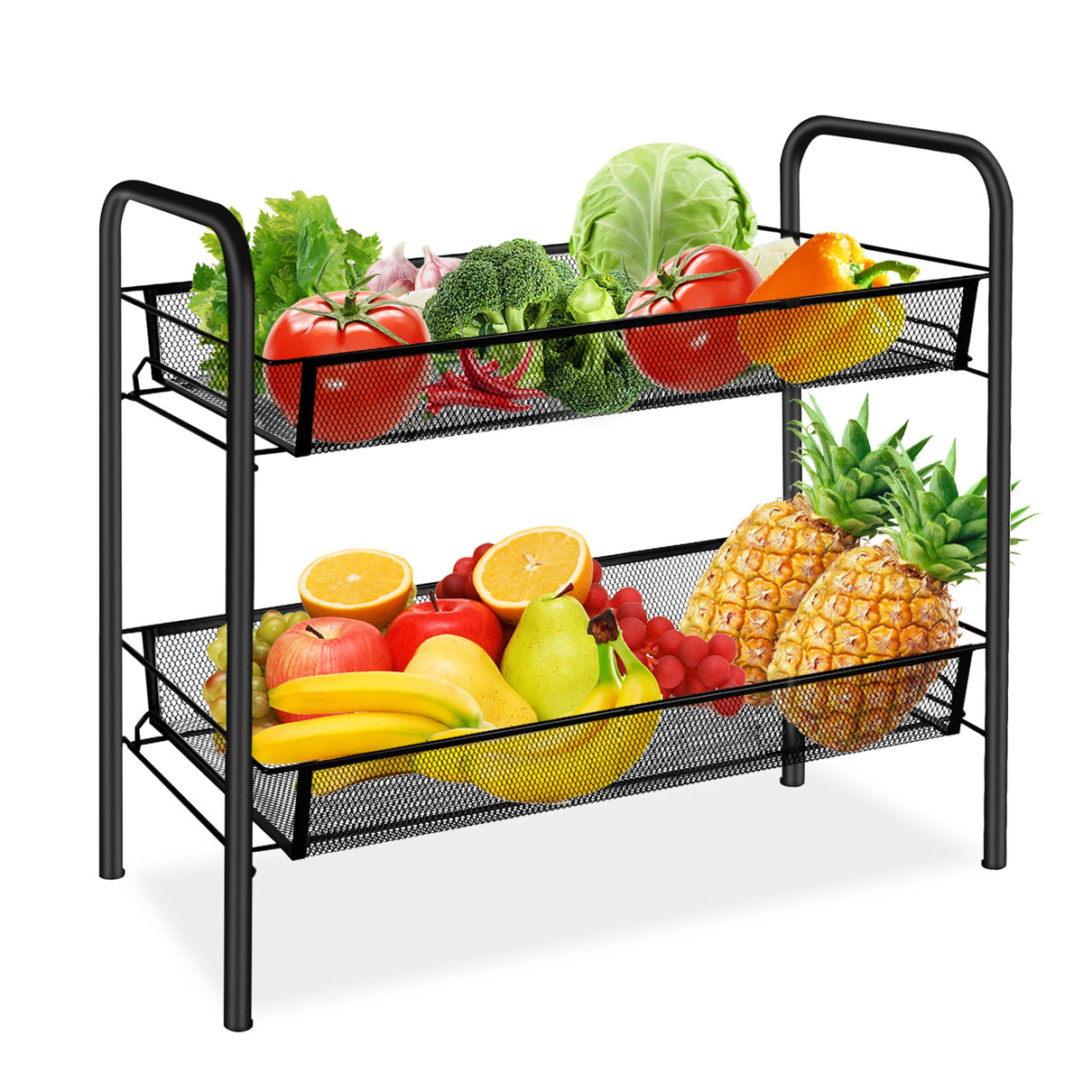 CVHOMEDECO. 2 Tier Fruit Basket Large Capacity Rectangular Metal - Image 1