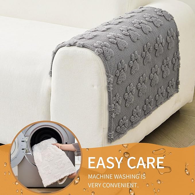 Waterproof Couch Cover for Dogs Washable,Fuzzy Pet Couch Covers for Sofa,Thick Soft Dog Mat Non-Slip Couch Covers for 3 Cushion Couch Sofa Pet Friendly (Grey, 23 * 23(2pcs))