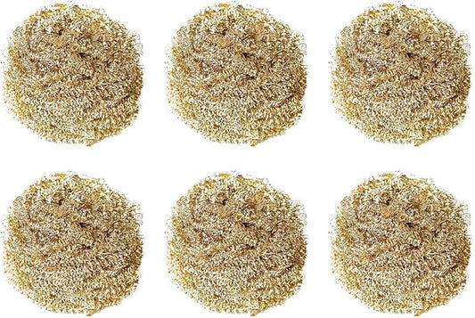 6PCS Brass Kitchen Cleaner, Scrubbing Scour Copper Scrubber Non Scratch Dishes Scrubber Kitchen Steel Wool Easy Scouring Scrubbing Brush Pot Pan Oven Washing Ball Golden Copper Scrubbers