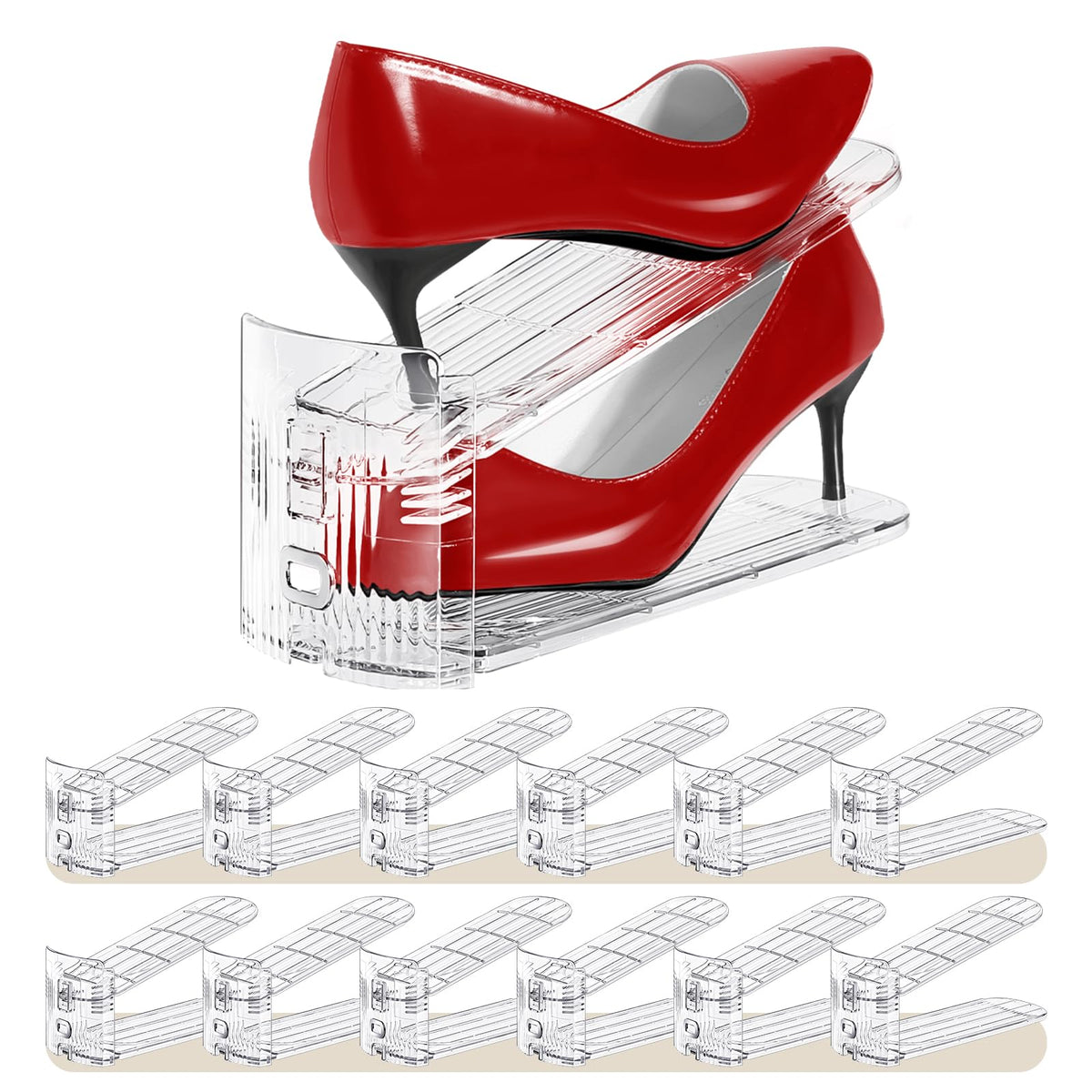 Shoe Slots Organizer 12 Pack - Shoe Stacker,3 Levels Adjustable - Image 1