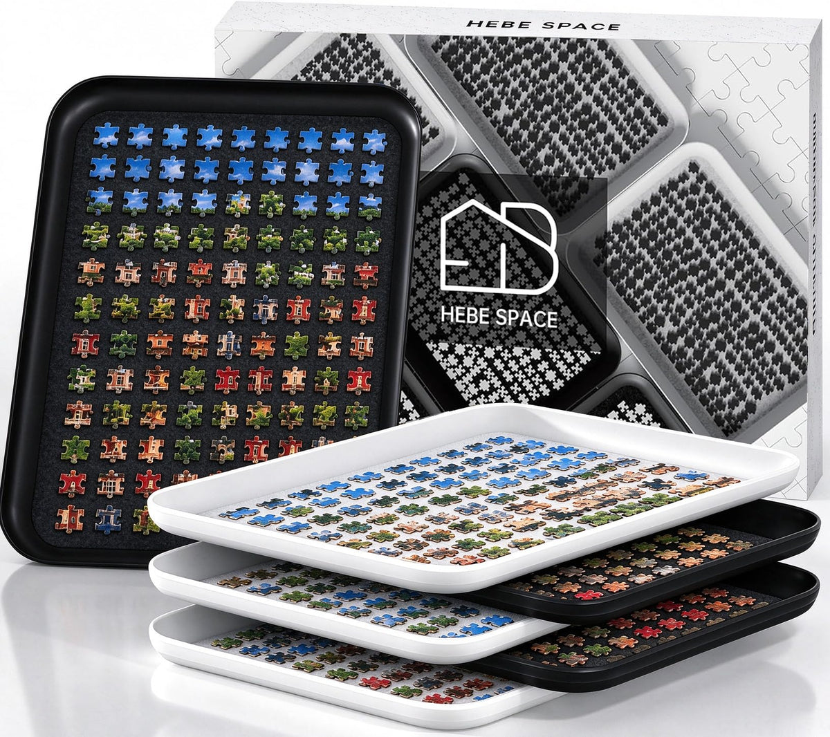 Anti-Slip Jigsaw Puzzle Sorting Trays – 6 Mixed (Black & - Image 1