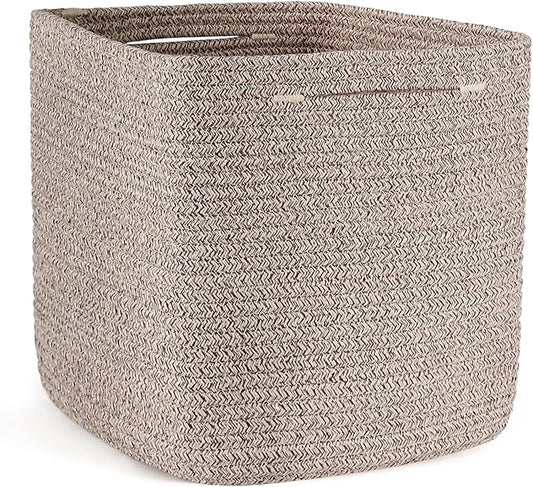 Storage Cubes 11 Inch Storage Baskets for Shelves, Cotton Rope Woven Baskets for Organizing, Cube Storage Square Bins for Toy, Playroom Decor, Classroom, Closet, Brown, 1pack