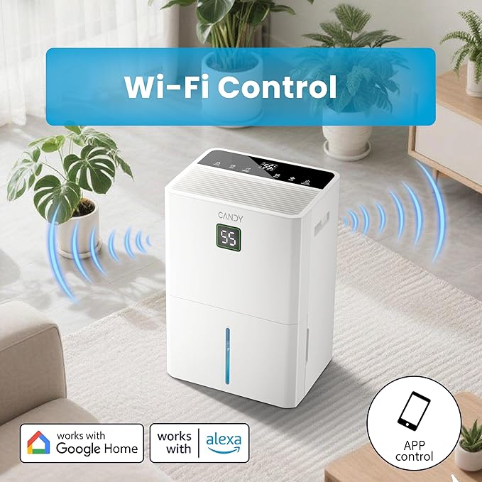 Candy 98 Pints Dehumidifier for Spaces up to 5000 Sq. Ft, Dehumidifier for Home, Basements and Large Rooms with Drain Hose and 1.45 Gallons Water Tank
