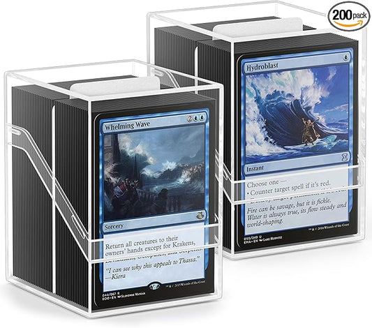 2 Pack Card Deck Boxes, Deck Case and 200Pcs Card Sleeves with Dividers, Standard Clear Commander Storage Box Fit for MTG, Sport, Trading Cards Cards (Black)