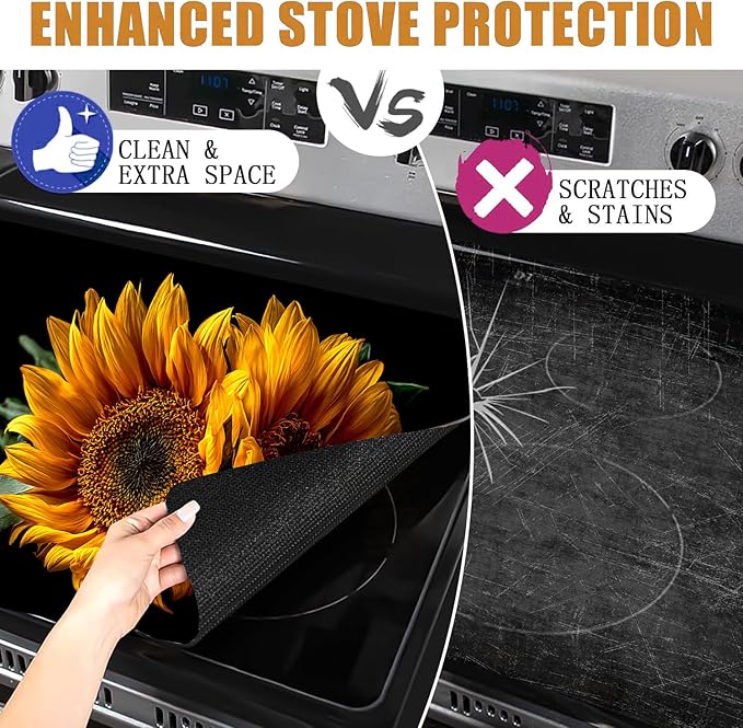 Stove Top Covers for Electric Stove, Oilproof Range Top Pad, Spill-Deflecting Counter Shield, Washable Appliance Cover, 28.3 x 20.5 Inches, Sunflower Farmhouse Decor(Sunflower)