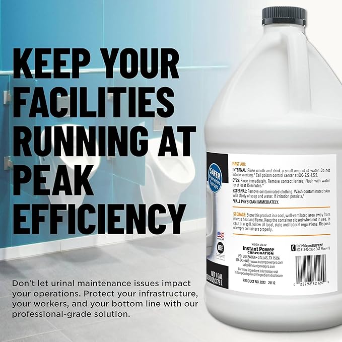 Instant Power Professional Urinal Salt Remover - Helps with Uric Salt Buildup, Dissolves Urine Salt, Urinal Drain Cleaner for Regular and Waterless Urinals, Safe on all Toilet Pipes - 1 Gallon